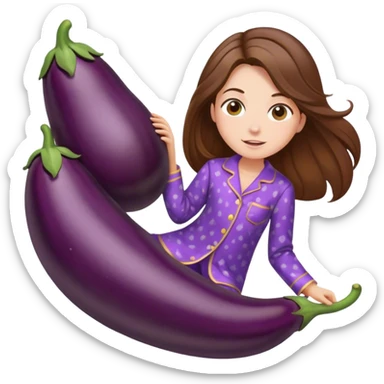 girl with long brown hair riding eggplant in pijamas sticker