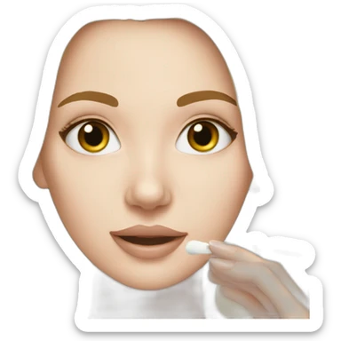white girl applying cosmetic cream on face sticker