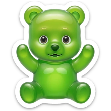 green gummy bear with eyes and blond hair sticker