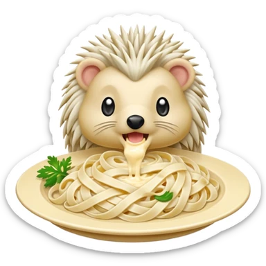 Porcupine eating fettuccine Alfredo sticker