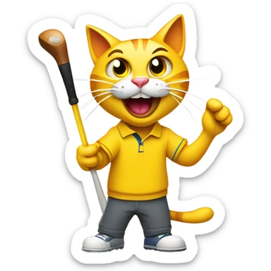 Mad Yellow cat golfing sticker