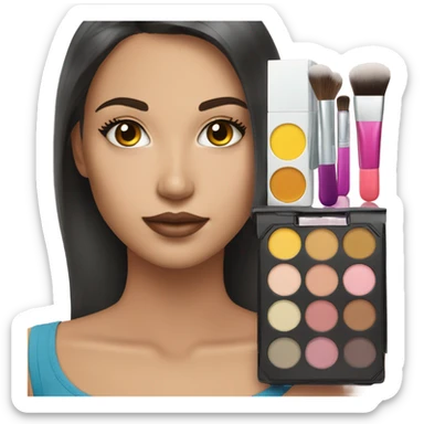 Makeup kit and white brunette girl sticker