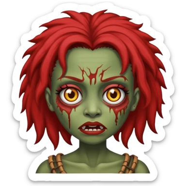 Crie um emoji de zumbi de uma mulher de cabelos castanhos escuros com machucados sticker