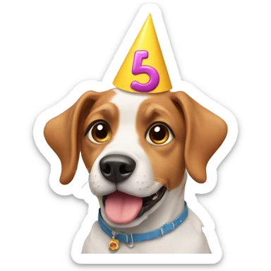Dog wearing a birthday hat sticker