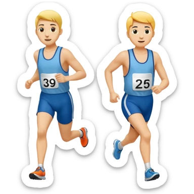 two people in a footrace wearing bib numbers sticker