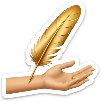 3D perspective hand holding premium golden ink feather sticker