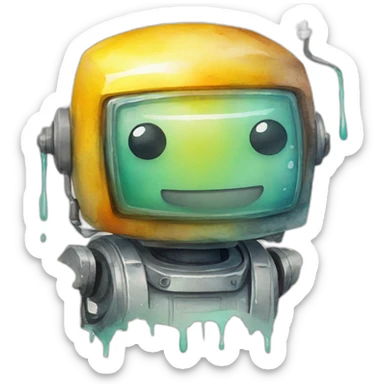 robô segurando uma aquarela de pintura sticker