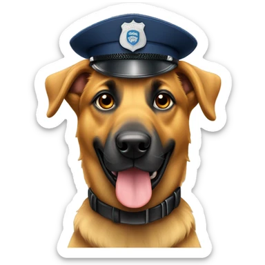 An belgian sheperd with a police cap sticker