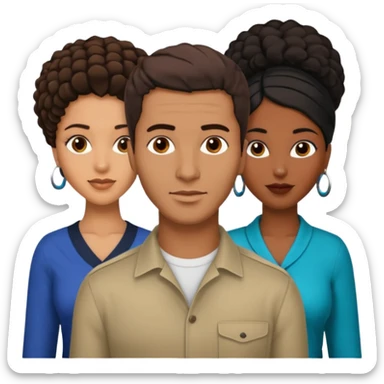  middle Eastern man with short brown hairwith two black african women both are African one is medium tone light tone skin black and one is medium tone black with african hair styles sticker