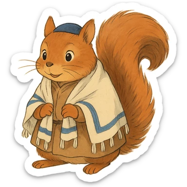 ghibli style squirrel with a kippah and prayer shawl sticker
