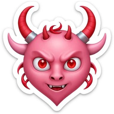 a pink heart with demon horns on it sticker