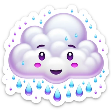 Slack gif emoji of cloud with purple rain drops falling down, but almost dancing down sticker