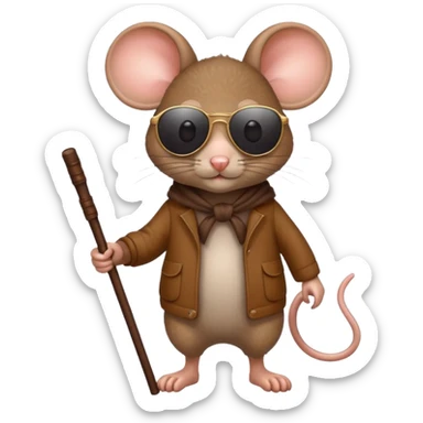 mouse with sunglasses and walking stick, walking sticker