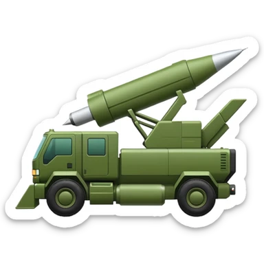 HIMARS rocket launcher, compact side view, green color, minimalist, emoji style sticker