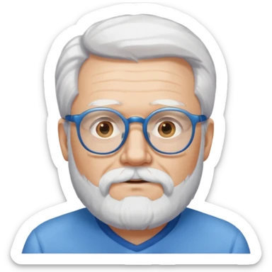 Hombre mayor con barba blanca y lentes azules, pelo blanco sticker