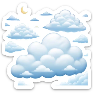 Cinematic Realistic Clouds Emoji, Fluffy and soft, with gentle, swirling white clouds floating effortlessly in a deep blue sky. The clouds drift lazily across the horizon, casting shadows and playing with the light in a peaceful and dreamy way. Soft glowing outline, capturing the essence of calm, serenity, and endless sky in a dreamy cloudscape! sticker