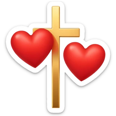 Two red  hearts connected by one simple gold cross  sticker