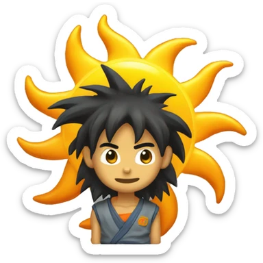 Sun with goku hair and smart and cute furry body showing full body and completehead o hair sticker