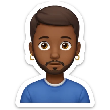 dark-skinned boy, short brown hair, with a little beard and an earring in his ear sticker