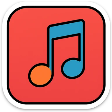 red music note app icon, stylized music note, red gradient, rounded edges sticker