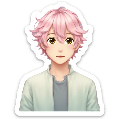 Gorgeous colorful shiny romantic pastel anime style shojo man with blushing face aesthetic and pretty hair trending style sticker