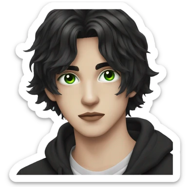 An eboy green eyes short  black hair  sticker