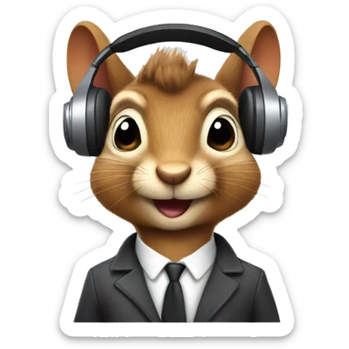 secret agent squirrel wearing headphones sticker