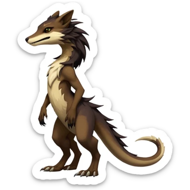 Brown and beige badass elegant wild beautiful natural badass futuristic epic exotic anthro modern furry 2-legged sergal-vernid-creature, full body, dark-brown-black-gradient pretty hair, with a long tufted tail, aesthetic, art by LiLaiRa, art by art by Falvie sticker