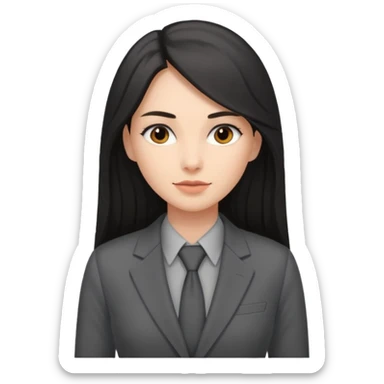 woman with dark long hair grey suit sticker