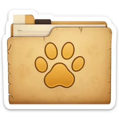 a folder of documents with a pawprint on it sticker