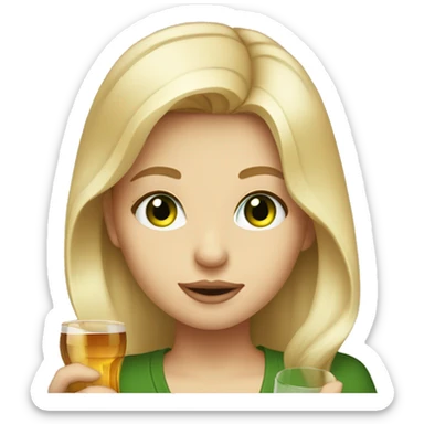 Long, blonde haired, girl, drinking whiskey, green eyes sticker