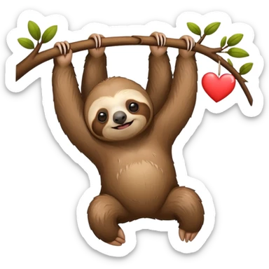Hanging sloth with heart sticker