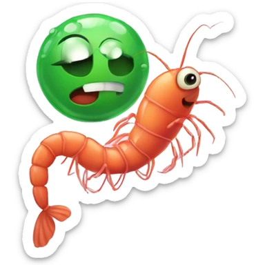 A germ and a shrimp hanging out, cartoon style sticker