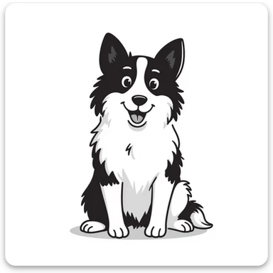 A pure white Border Collie dog sitting, with fluffy fur, alert pointed ears, and friendly expression sticker