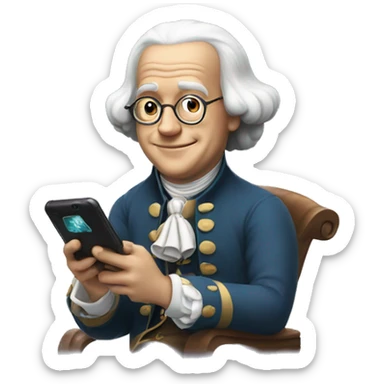 benjamin franklin playing mobile games with joy sticker
