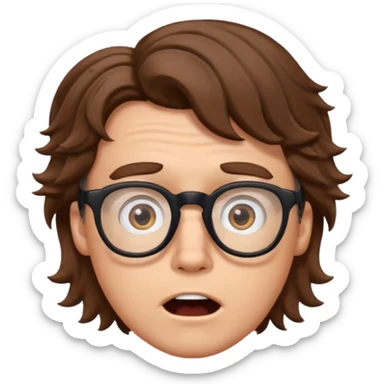white male with glasses and brown wavy hair, surprised expression emoji sticker
