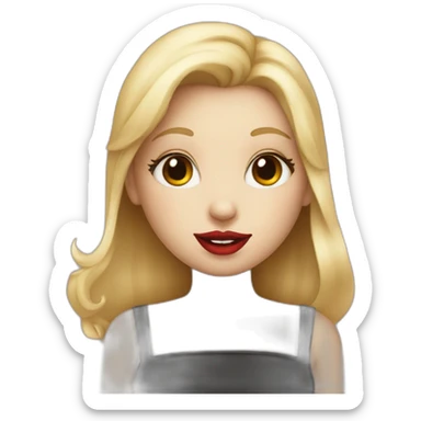 A rabbit with blonde hair and big red lips, holding a heart sticker