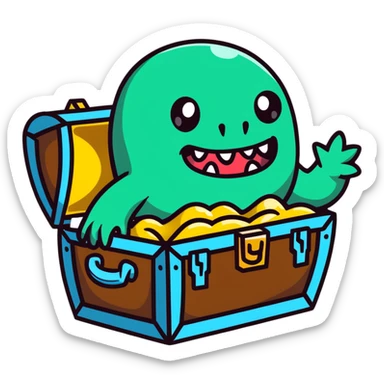 treasure chest monster mimic with eyes teeth and tongue sticker