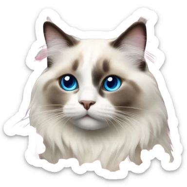 Realistic ragdoll cat with blue eyes wearing pink flowers  sticker