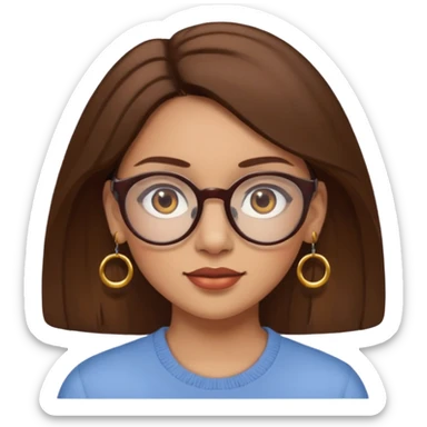 Women brown eye and brown hair with glasses and circle earing sticker
