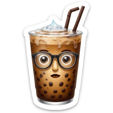 Iced coffee with eyes and glasses sticker
