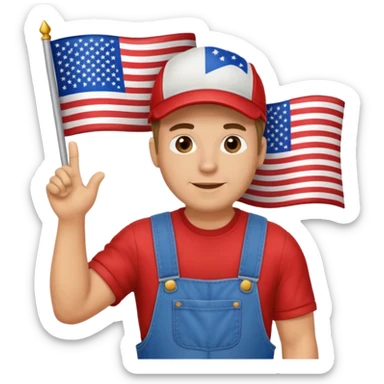 redneck guy with overalls waving american flag sticker