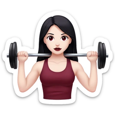 Burgundy  Pale girl with long black hair lifting weights  sticker