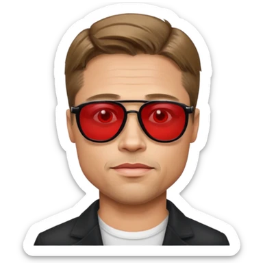 Brad Pitt, wearing dark glasses with red lenses sticker