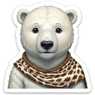 a polar bear wearing ancient animal skin cloth, half body, icon sticker