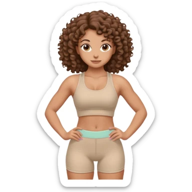 Create dream body girl with big glute and small waist and curly hair with pastel beige gym clothes  sticker