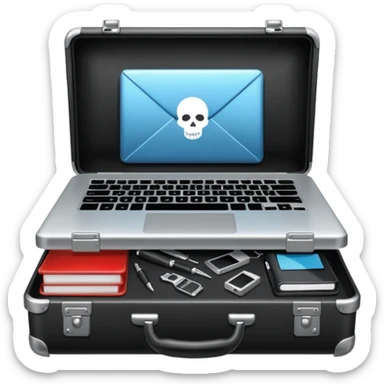 black hacking briefcase on a table with laptop and hacking tools sticker