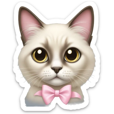 Long haired Siamese cat with pastel pink bow sticker