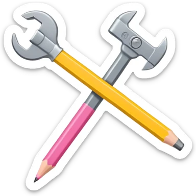 A flat-style illustration of a pencil and a wrench. The pencil is yellow with a pink eraser, and the metallic gray wrench sticker
