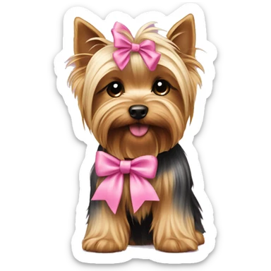 Yorkshire Terrier puppy with a pink bow sticker